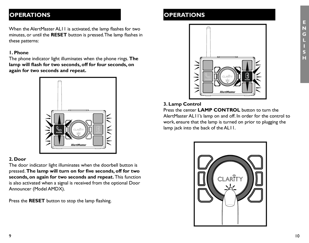 Clarity AL11 manual Operations, Phone, Door, Lamp Control 