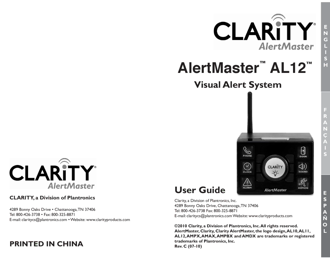 Clarity manual AlertMaster AL12 H, CLARITY, a Division of Plantronics 