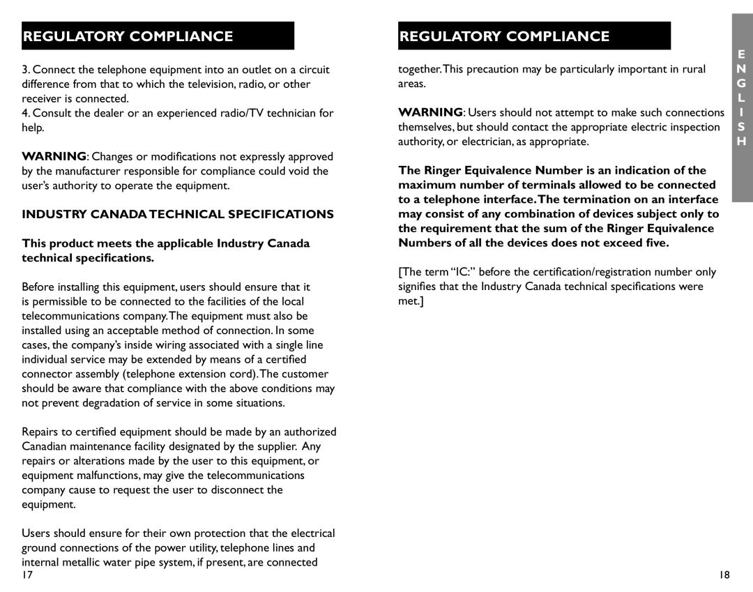 Clarity AL12 manual Industry Canada Technical Specifications 