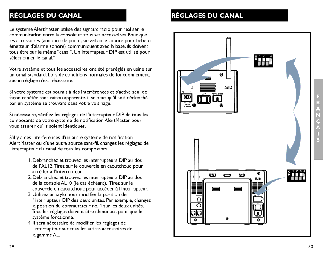 Clarity AL12 manual Réglages DU Canal 