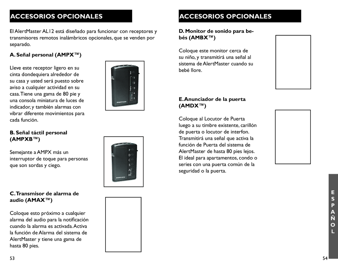 Clarity AL12 manual Accesorios Opcionales 