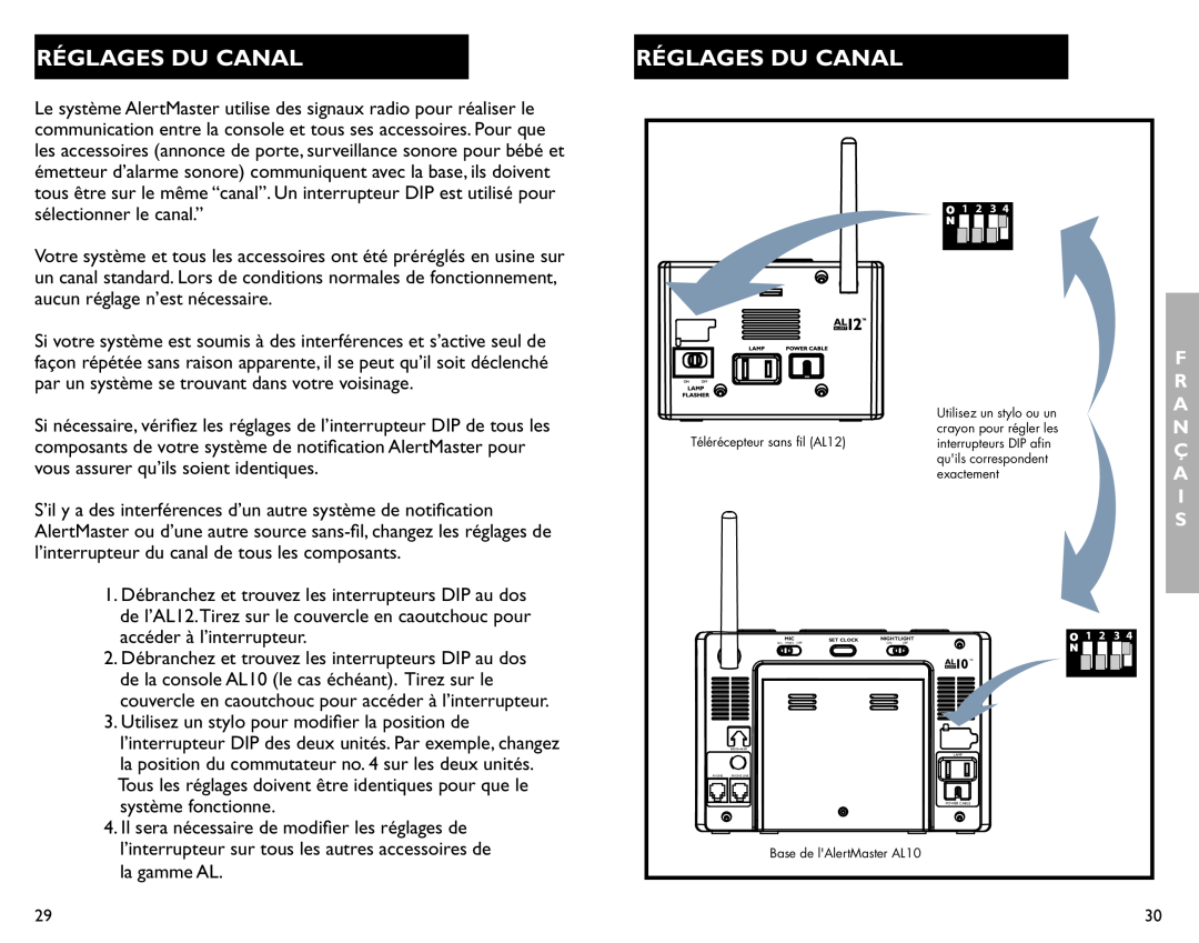 Clarity AL12 manual Réglages Du Canal 