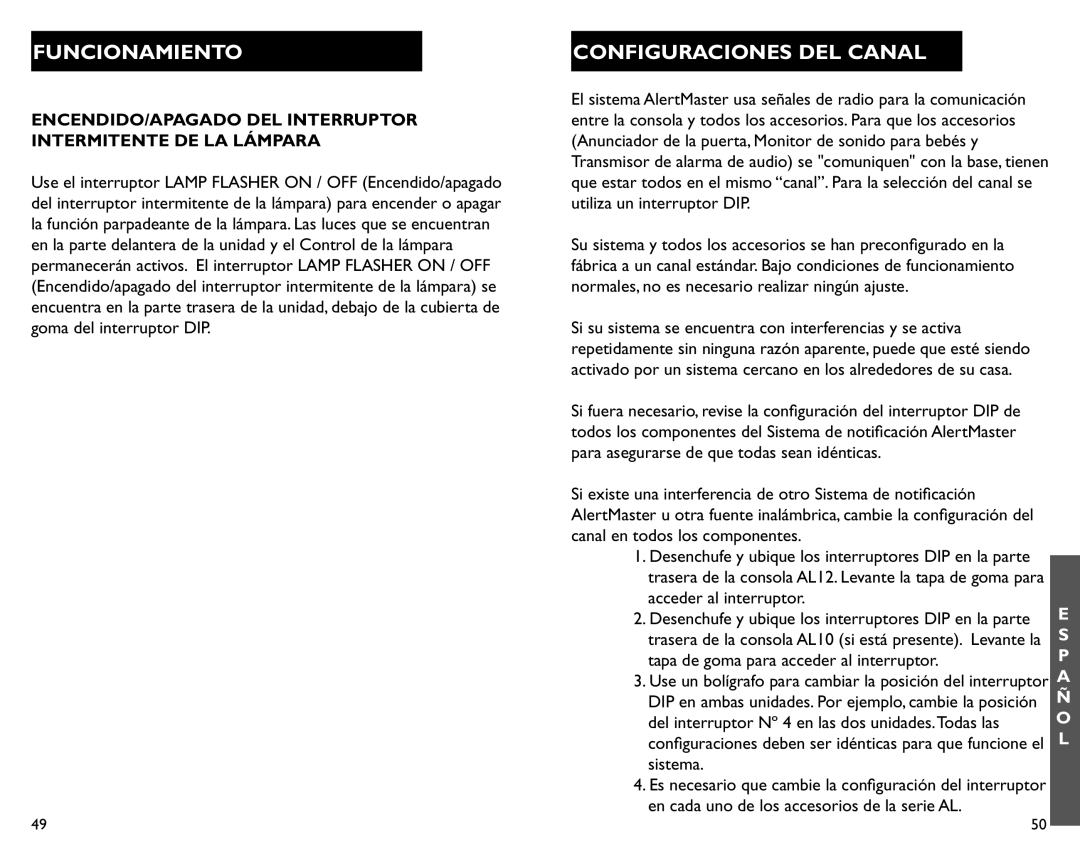 Clarity AL12 manual Configuraciones Del Canal, Funcionamiento 
