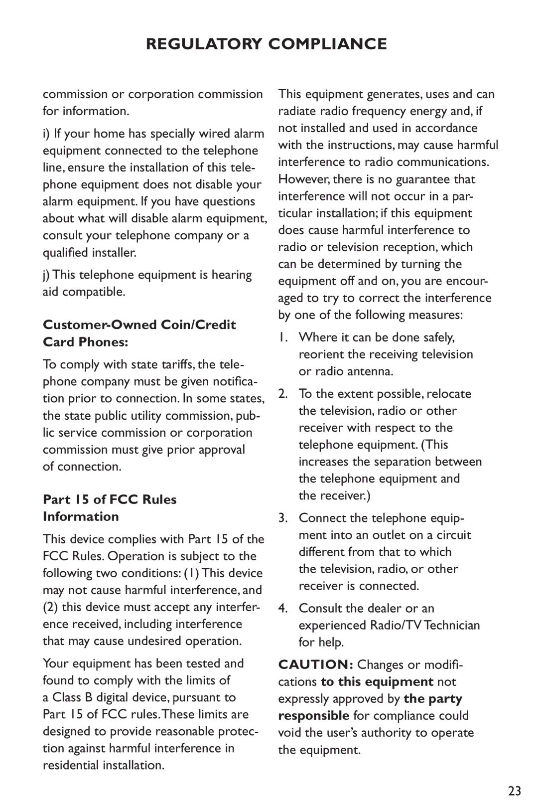 Clarity C1000 Commission or corporation commission for information, This telephone equipment is hearing aid compatible 