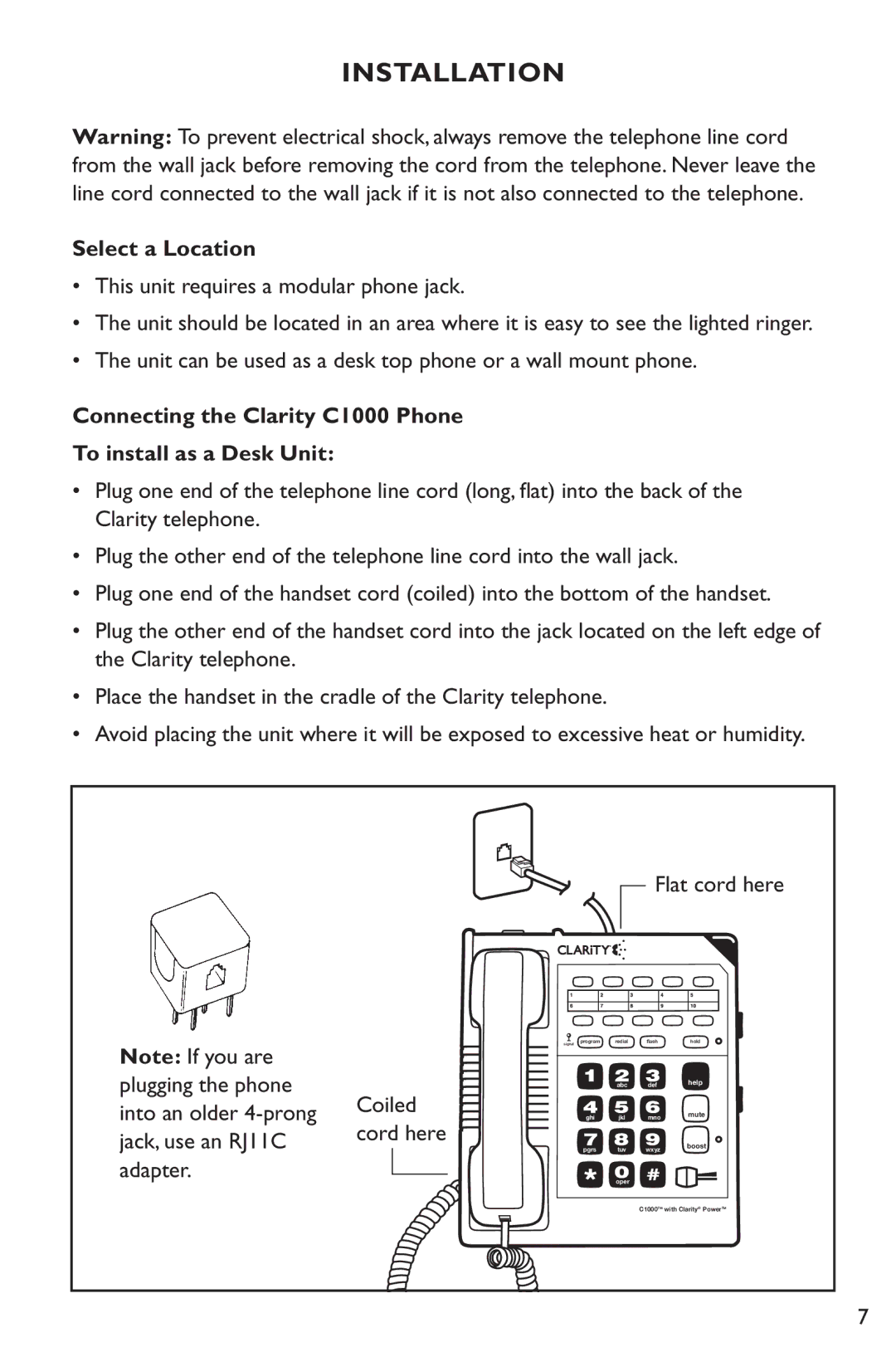 Clarity C1000 manual Installation, Select a Location 