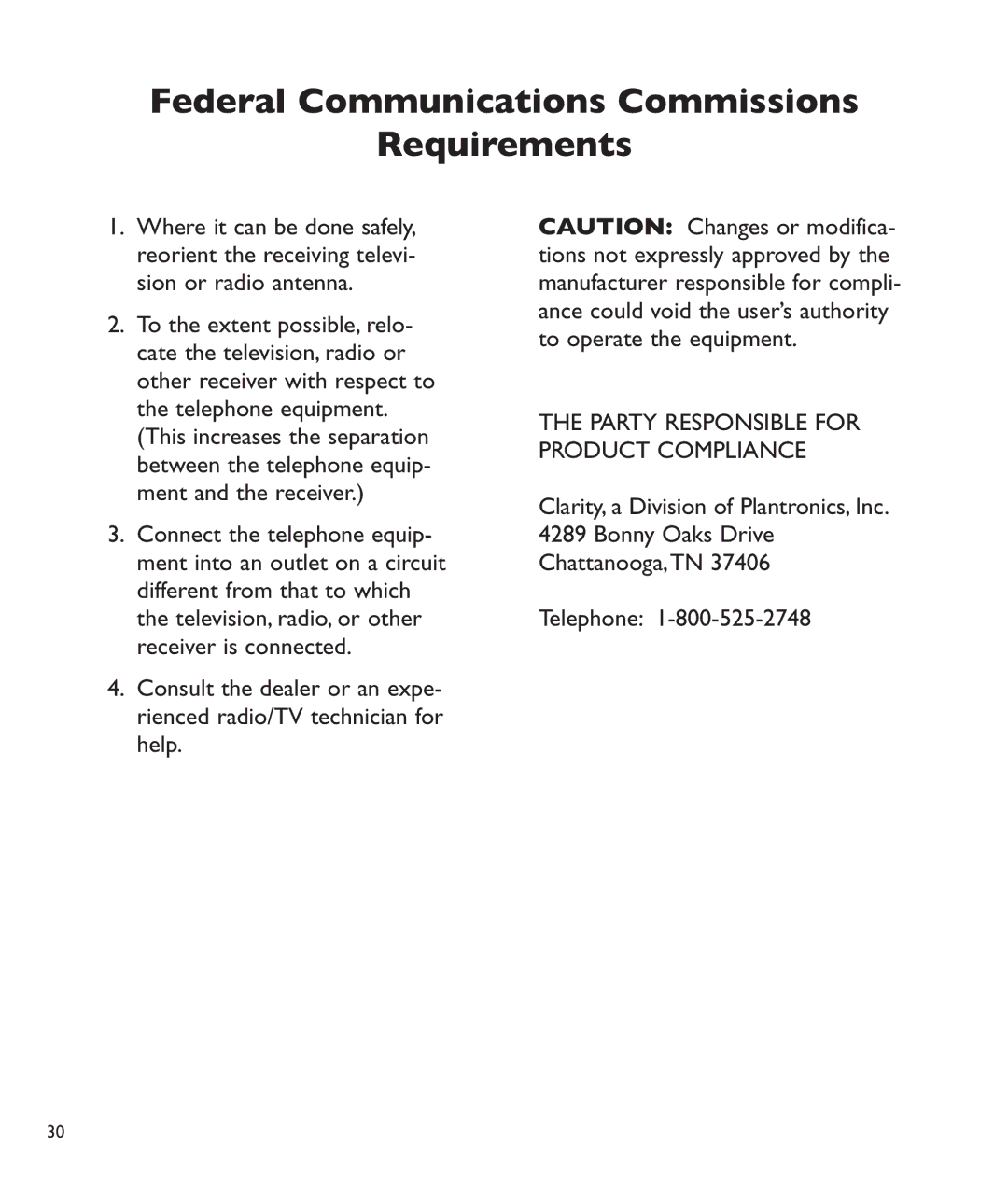 Clarity c2210 manual Party Responsible for Product Compliance 