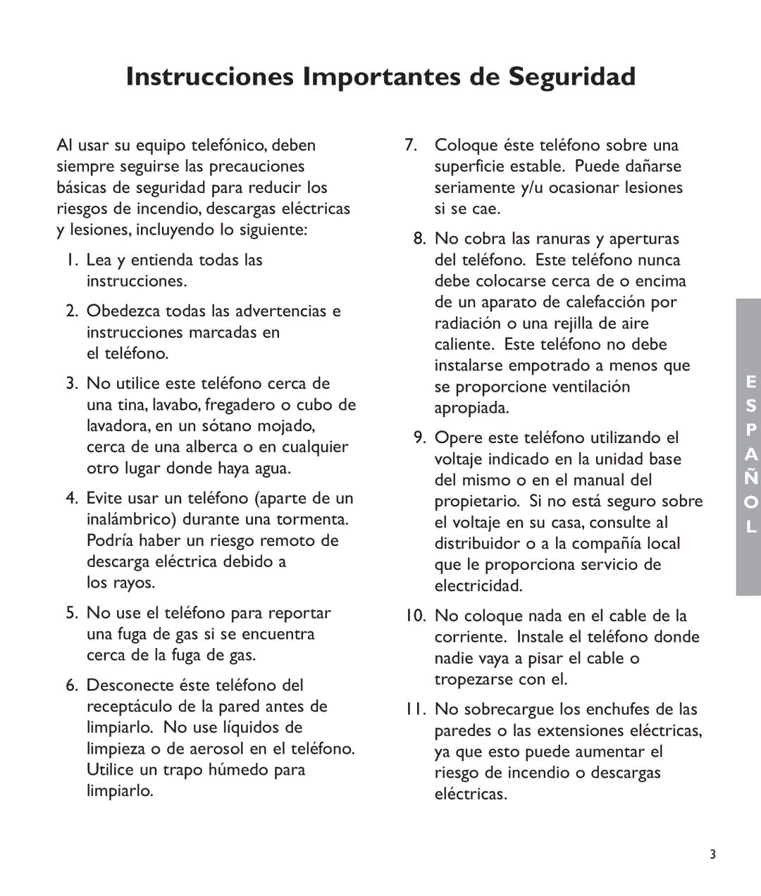 Clarity c2210 manual Instrucciones Importantes de Seguridad, El teléfono 