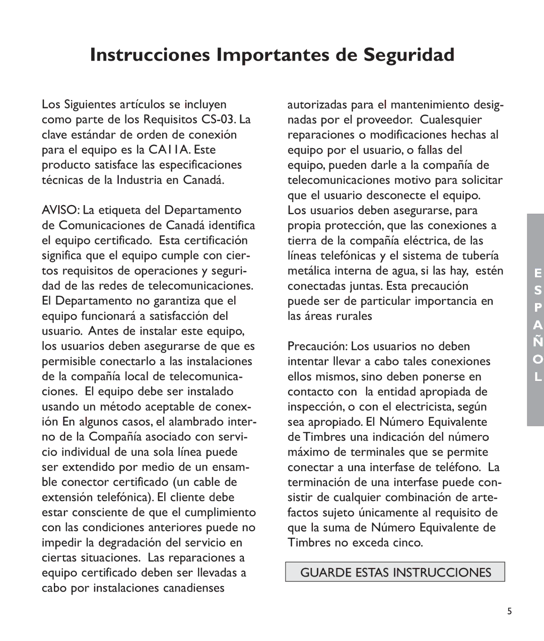 Clarity c2210 manual Instrucciones Importantes de Seguridad 