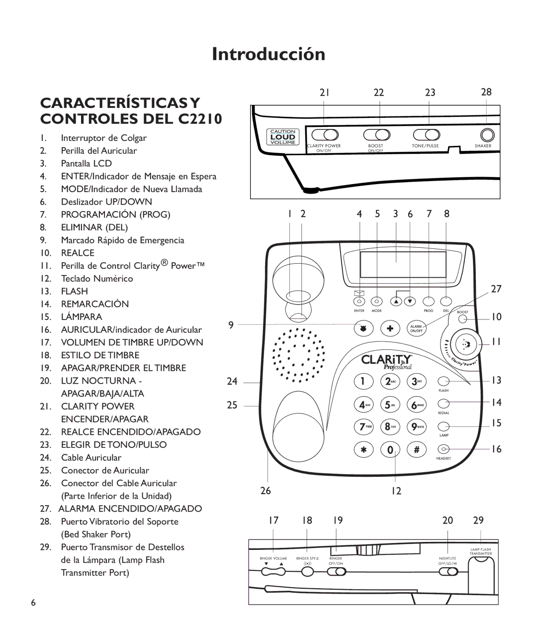 Clarity c2210 manual Introducción, Características Y Controles DEL C2210 