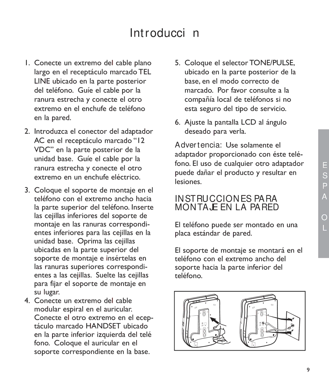 Clarity c2210 manual Instrucciones Para Montaje EN LA Pared 