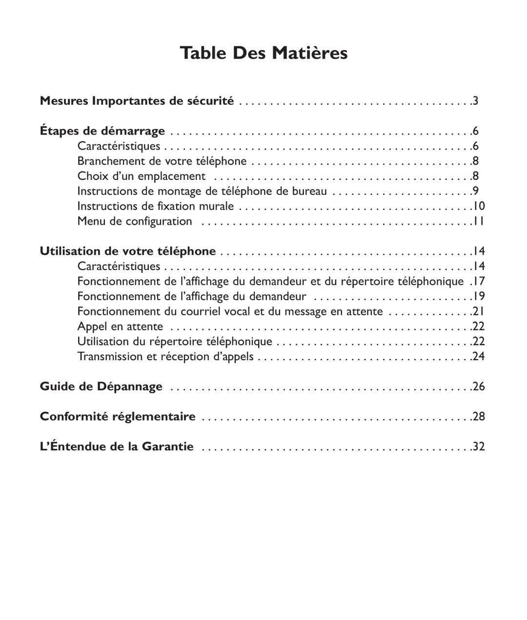 Clarity c2210 manual Table Des Matières 