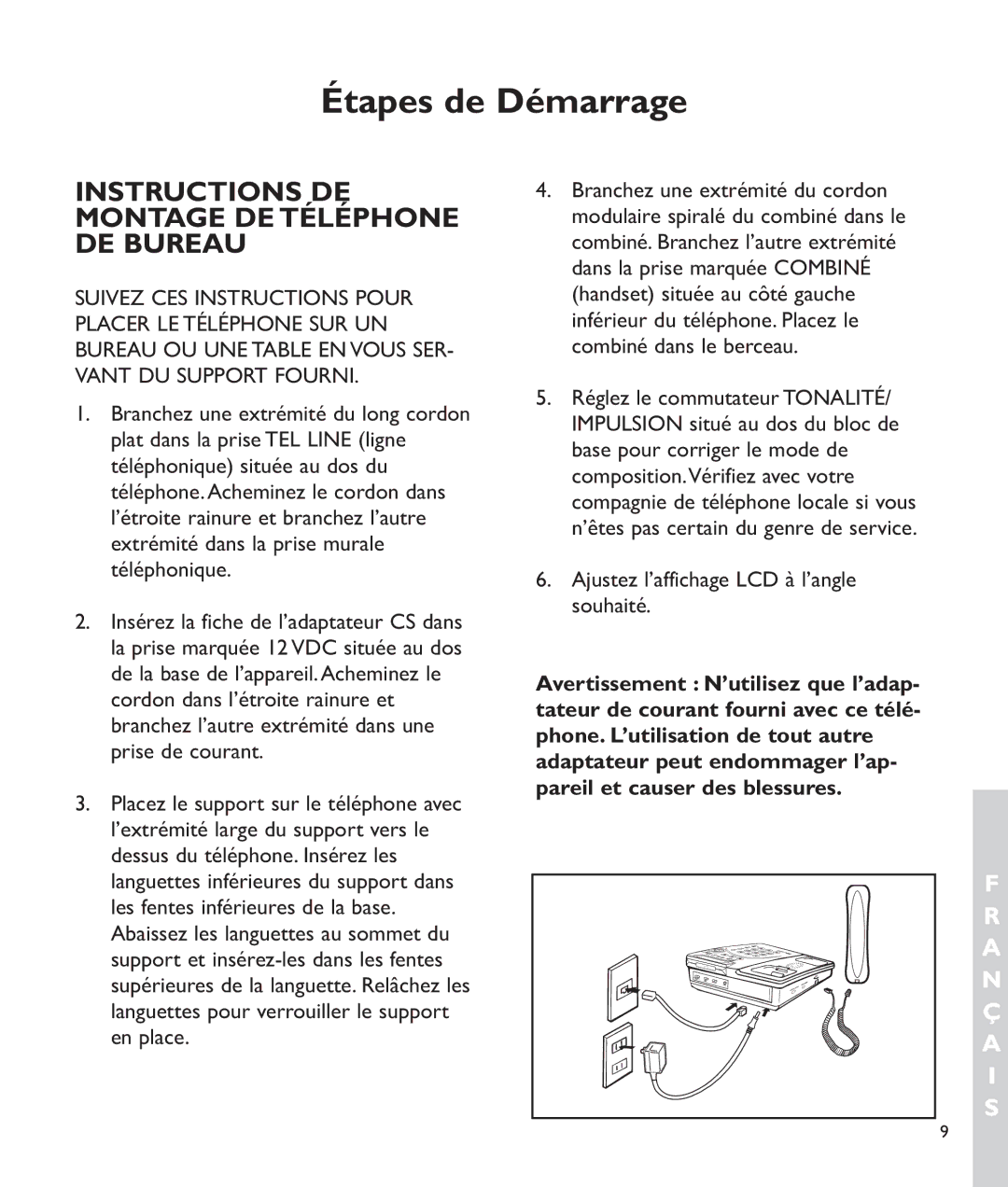 Clarity c2210 manual Instructions DE Montage DE Téléphone DE Bureau 