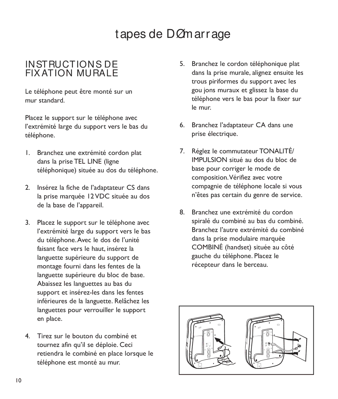 Clarity c2210 manual Instructions DE Fixation Murale 