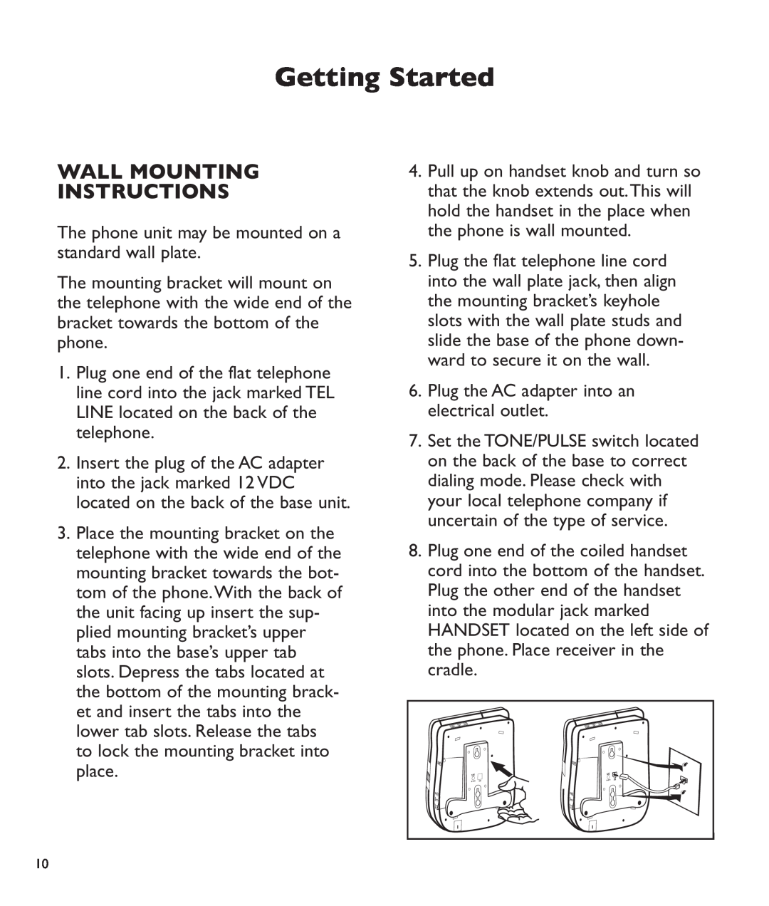 Clarity c2210 manual Wall Mounting Instructions, Getting Started 
