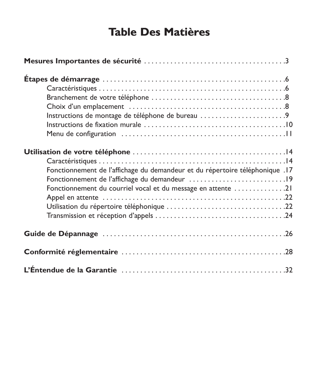 Clarity c2210 manual Table Des Matières 