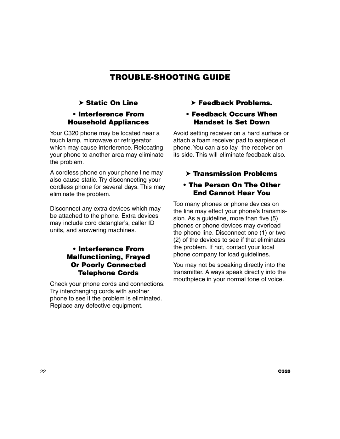 Clarity C320 manual TROUBLE-SHOOTING Guide 