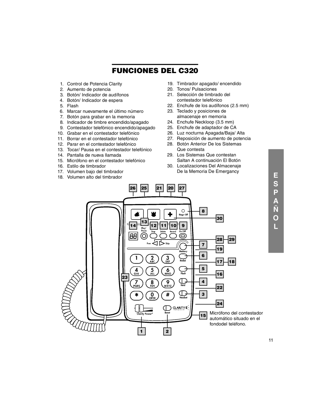 Clarity manual Funciones DEL C320 