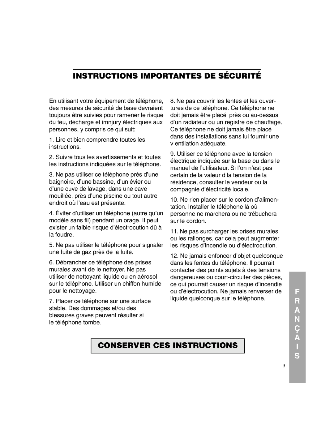 Clarity C320 manual Instructions Importantes DE Sécurité, Conserver CES Instructions 