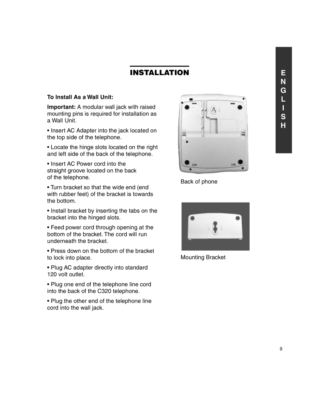 Clarity C320 manual To Install As a Wall Unit 