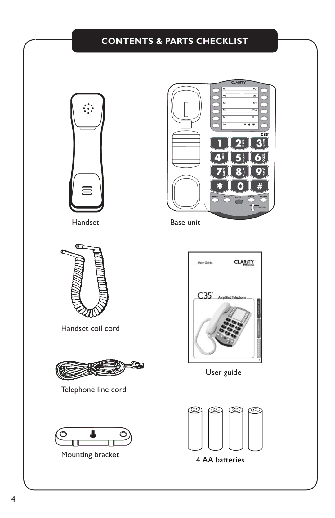 Clarity C35 manual Contents & Parts Checklist 