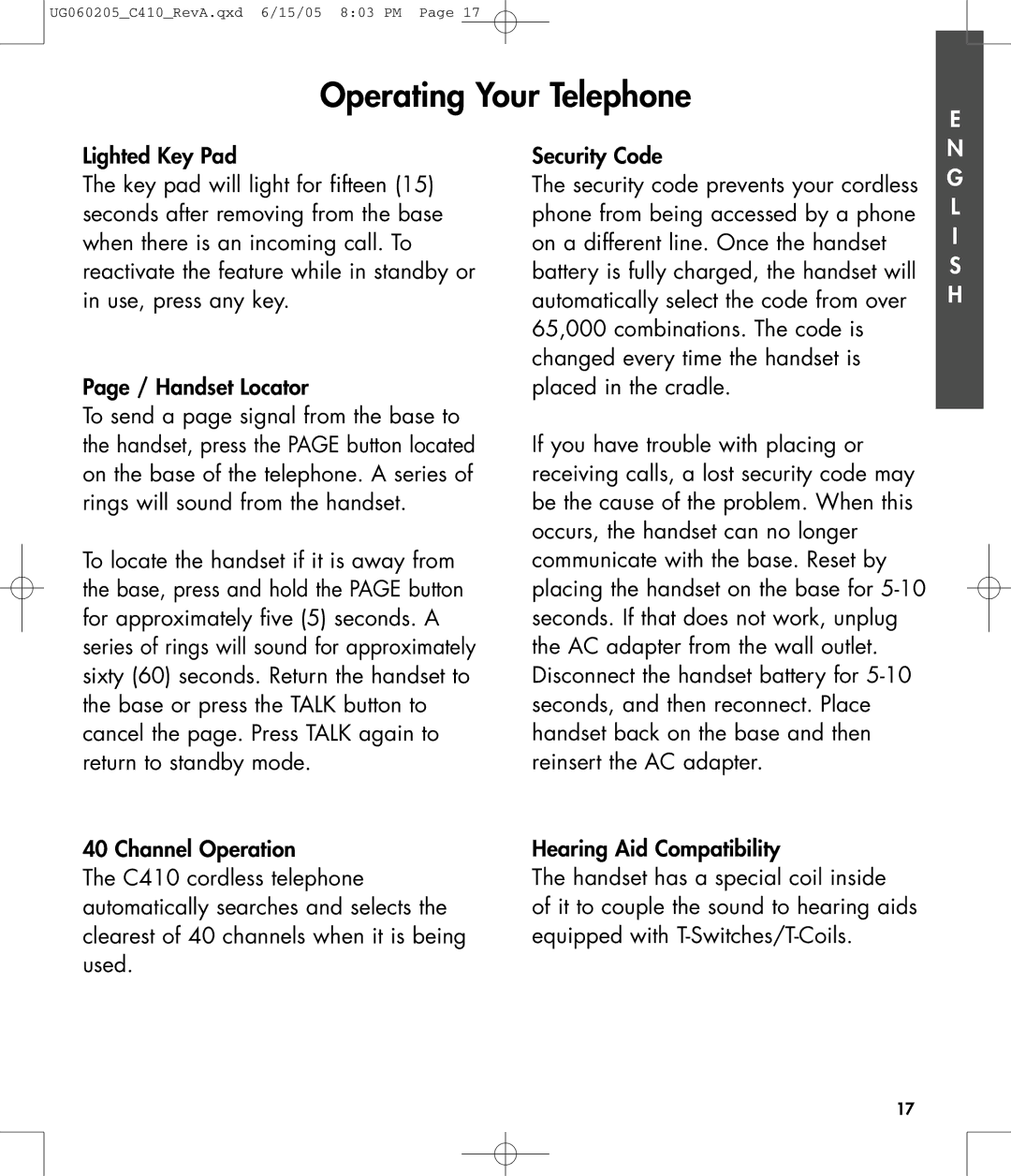 Clarity C410 owner manual Operating Your Telephone 