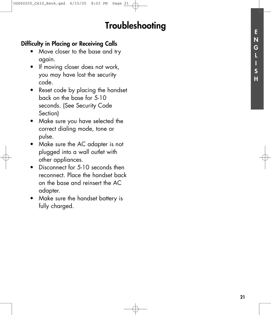 Clarity C410 owner manual Troubleshooting 