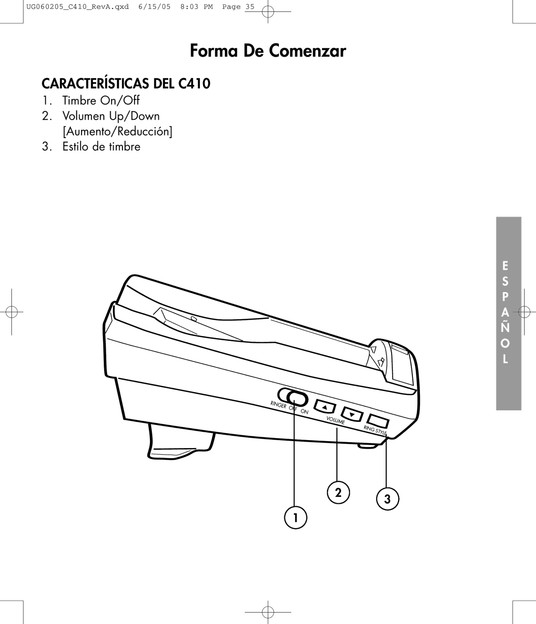 Clarity C410 owner manual Nger OFF Volume Ring Style 