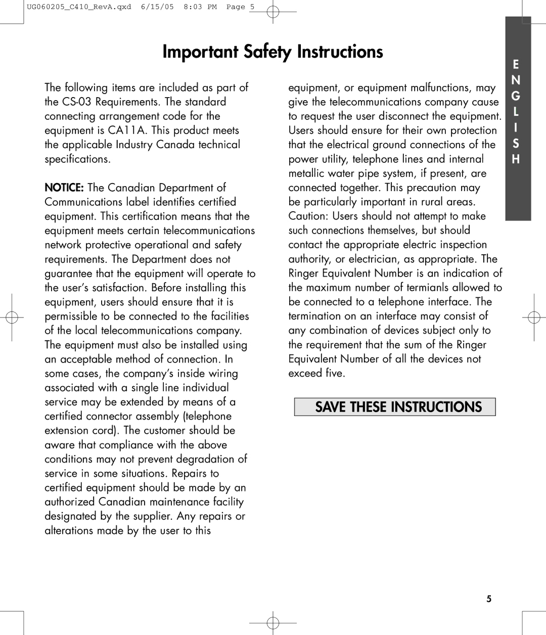 Clarity C410 owner manual Important Safety Instructions 