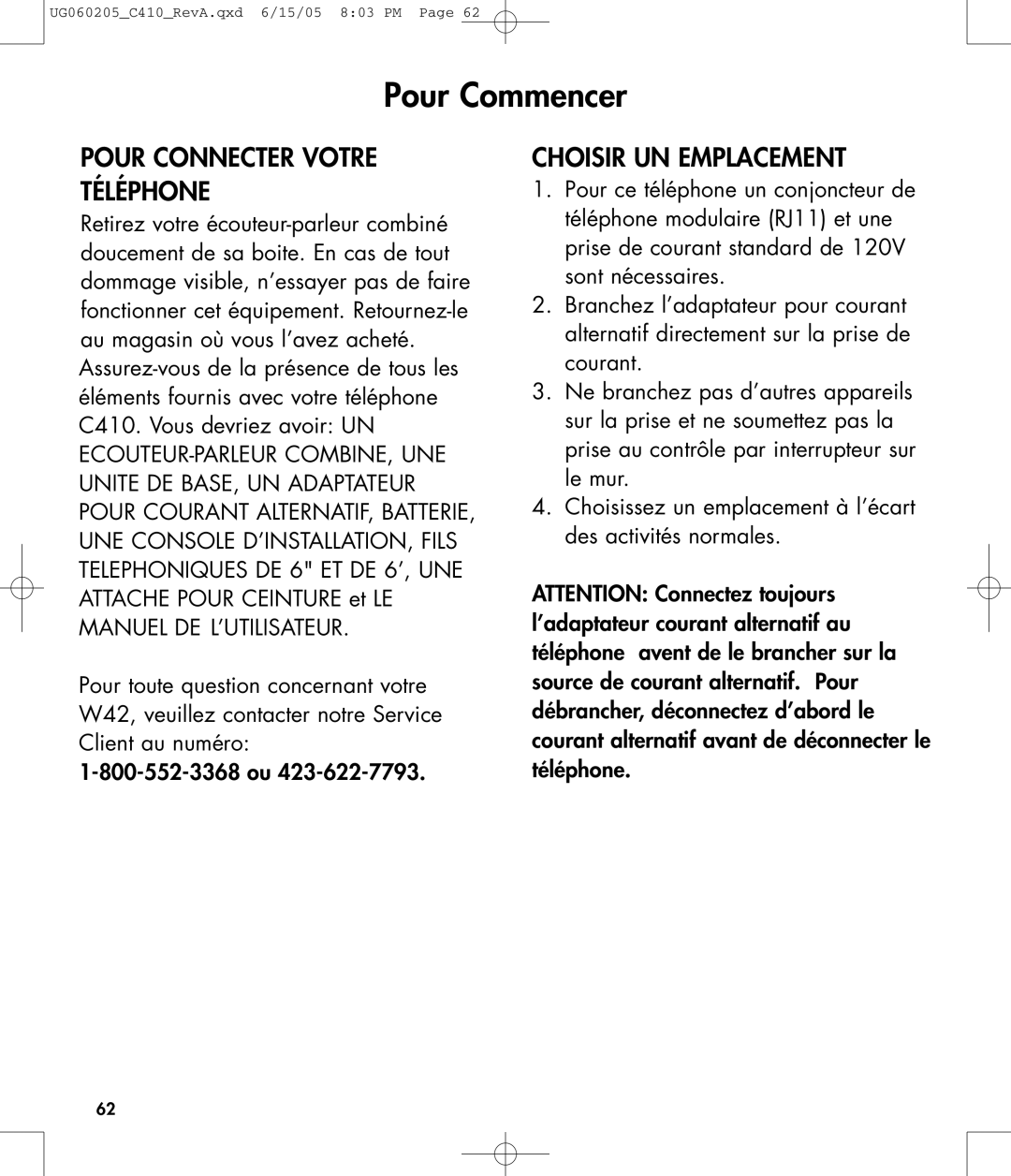 Clarity C410 owner manual Pour Connecter Votre Téléphone, Choisir UN Emplacement 