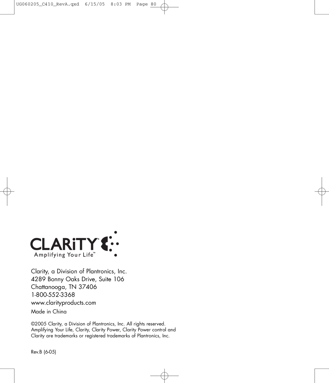Clarity C410 owner manual Made in China 