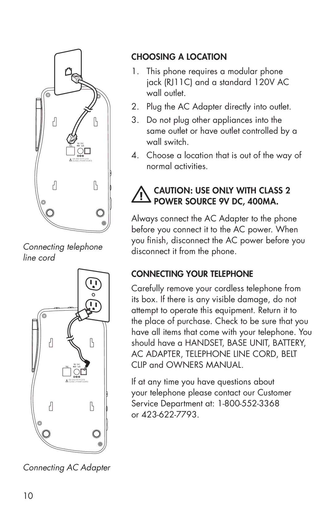 Clarity C4205 manual Choosing a Location, Connecting Your Telephone 