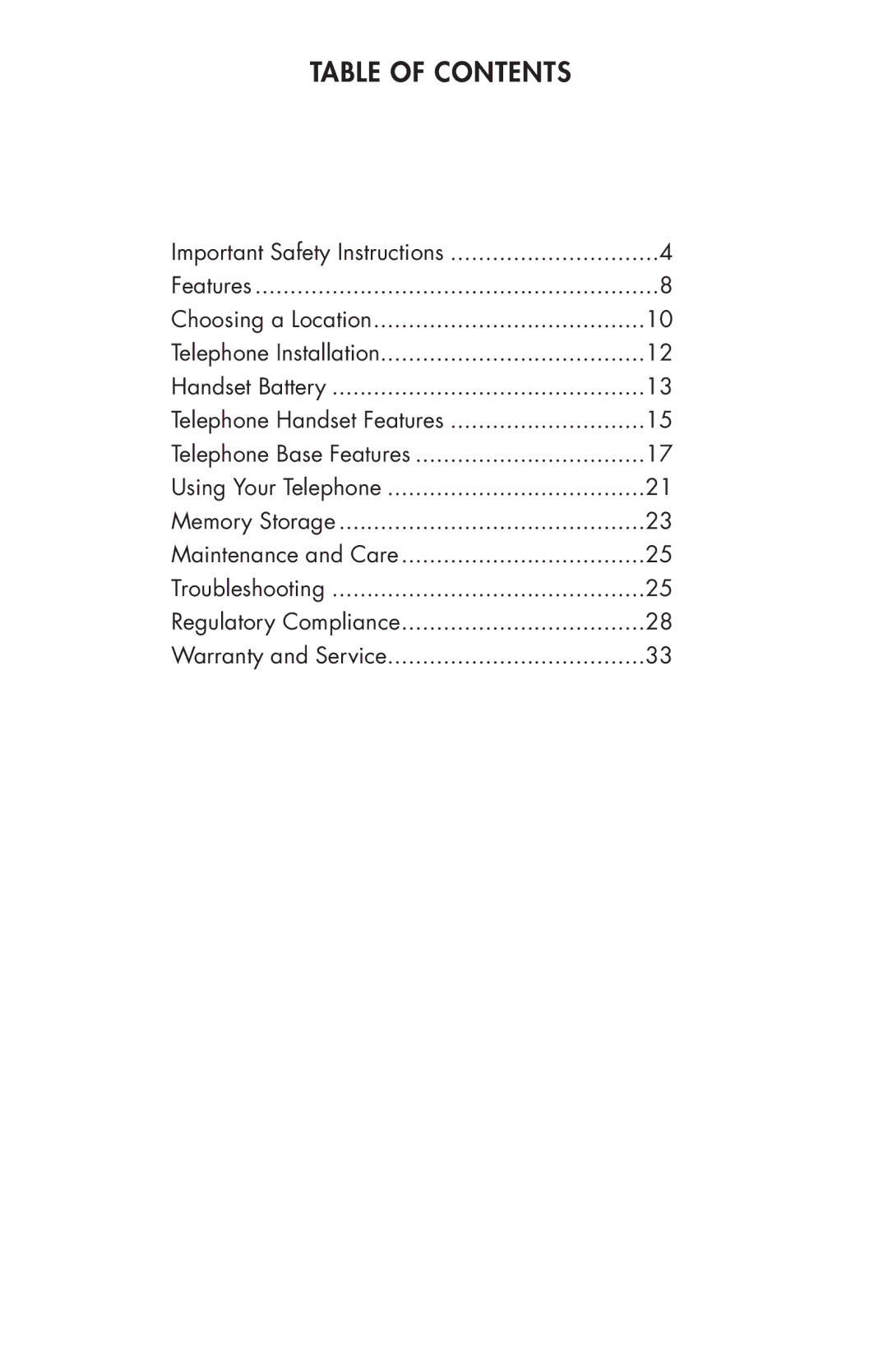 Clarity C4205 manual Table of Contents 