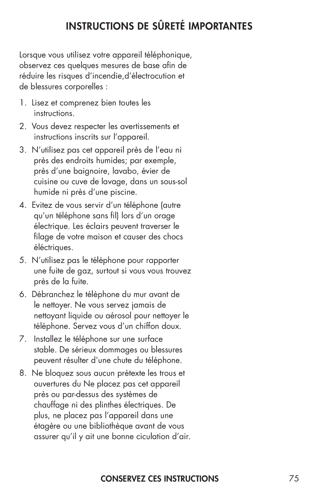 Clarity C4205 manual Instructions DE Sûreté Importantes, Conservez CES Instructions 