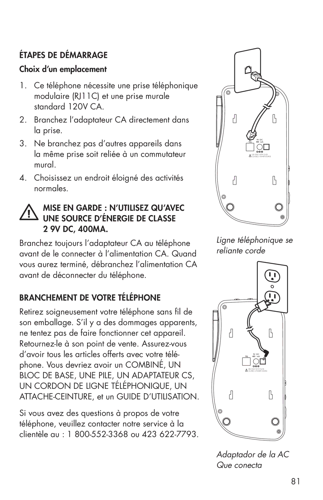 Clarity C4205 manual Branchement DE Votre Téléphone 