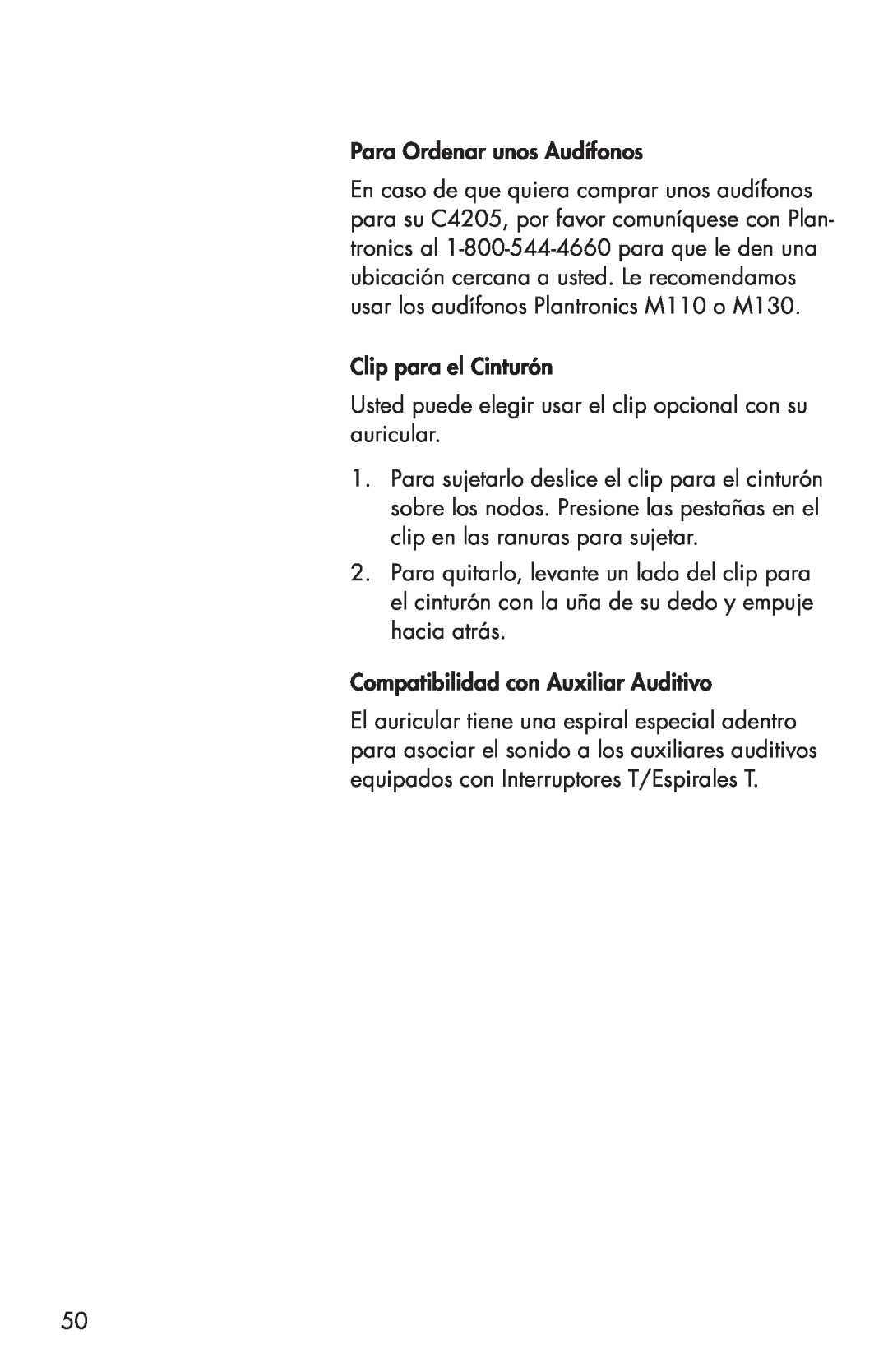 Clarity C4205 manual Para Ordenar unos Audífonos, Clip para el Cinturón, Compatibilidad con Auxiliar Auditivo 