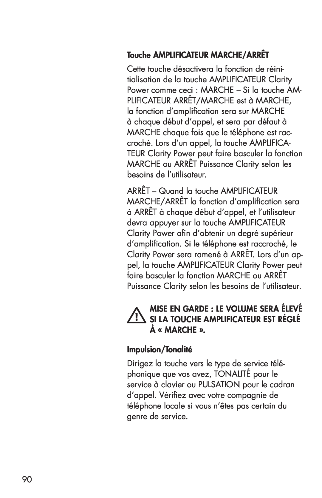Clarity C4205 manual Touche AMPLIFICATEUR MARCHE/ARRÊT 