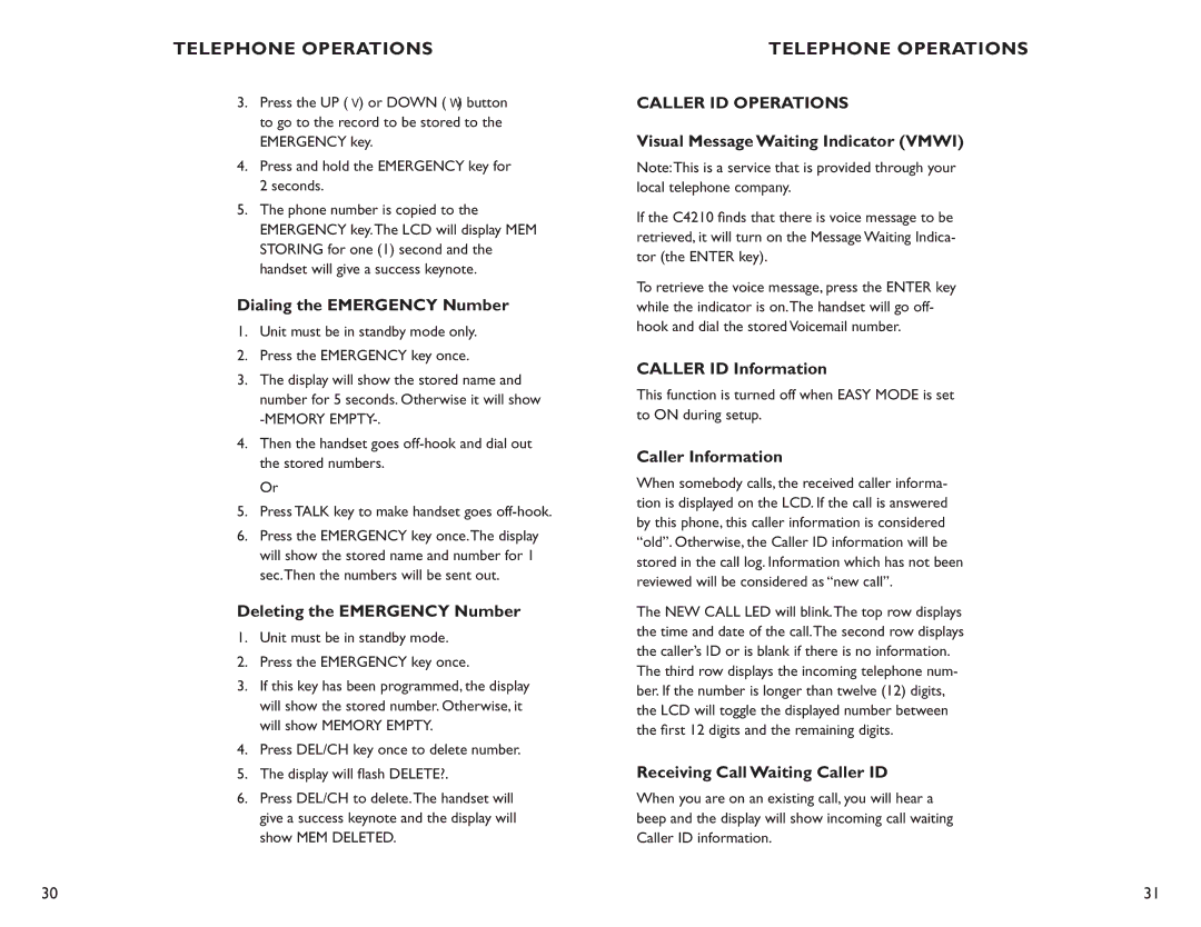 Clarity C4210 manual Caller ID Operations 