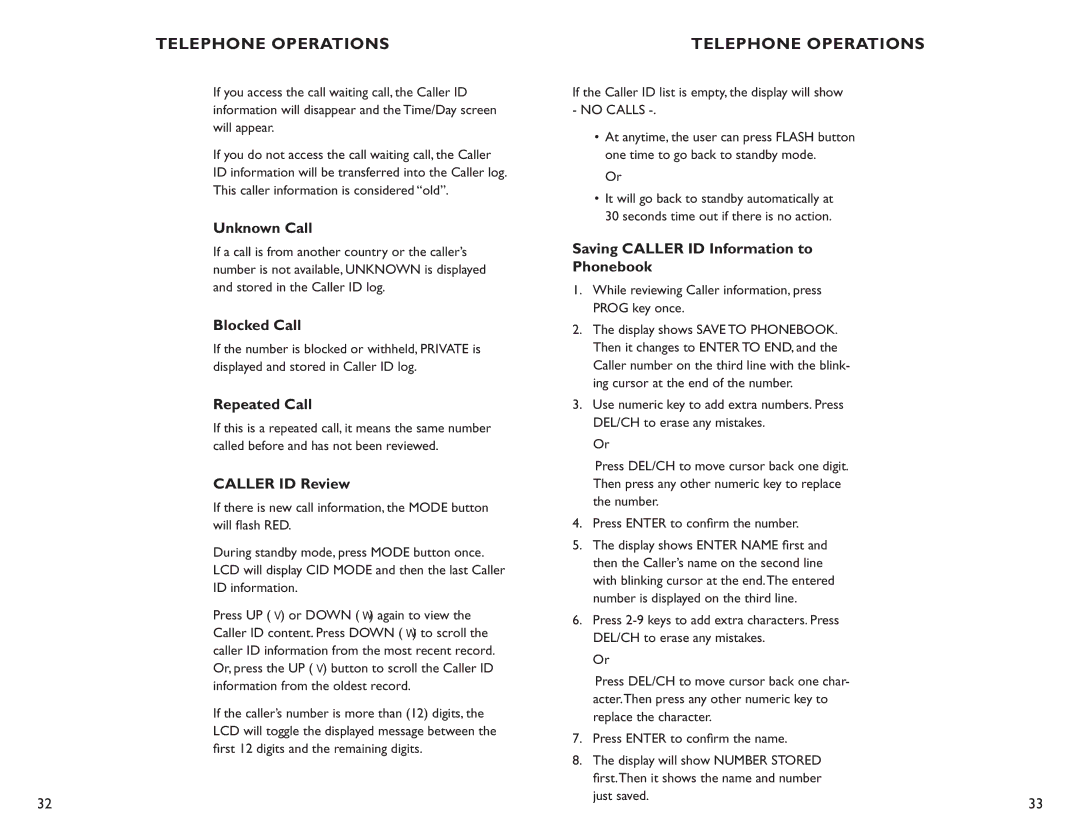 Clarity C4210 manual Unknown Call, Blocked Call, Repeated Call, Caller ID Review, Saving Caller ID Information to Phonebook 