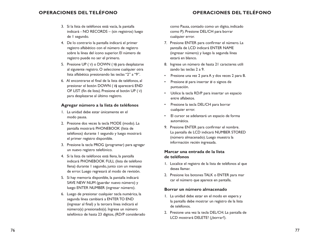 Clarity C4210 manual Agregar número a la lista de teléfonos, Marcar una entrada de la lista de teléfonos 