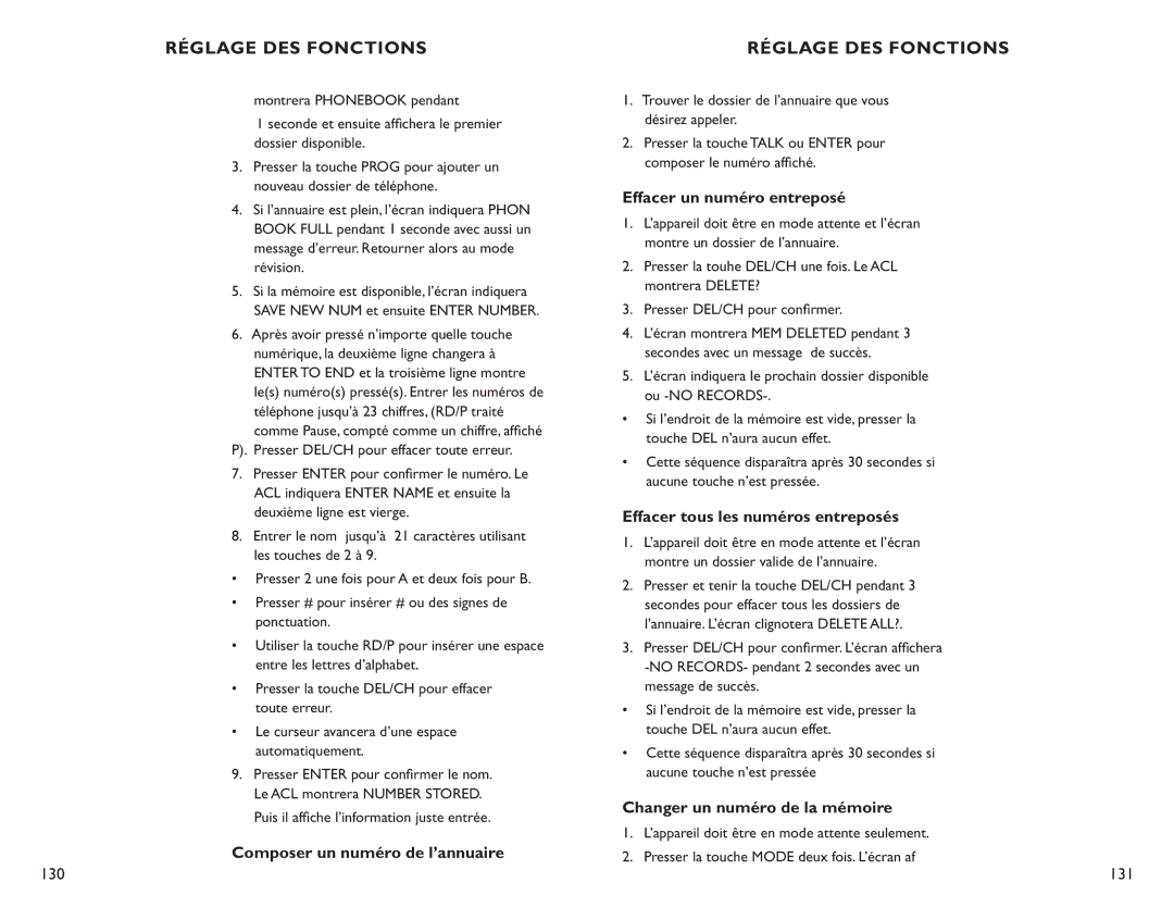 Clarity C4210 manual Composer un numéro de l’annuaire, Effacer un numéro entreposé, Effacer tous les numéros entreposés 