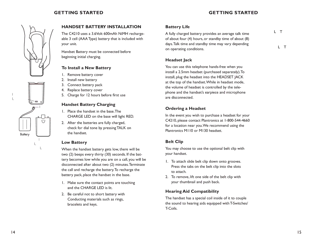 Clarity C4210 manual Handset Battery Installation 