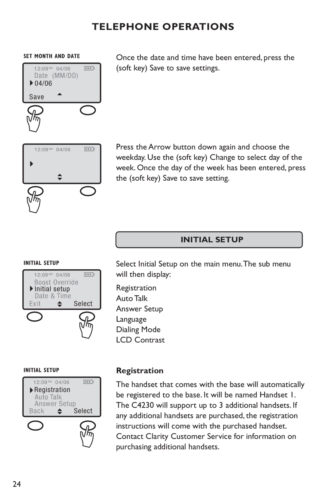 Clarity C4230 manual Initial Setup, Registration 