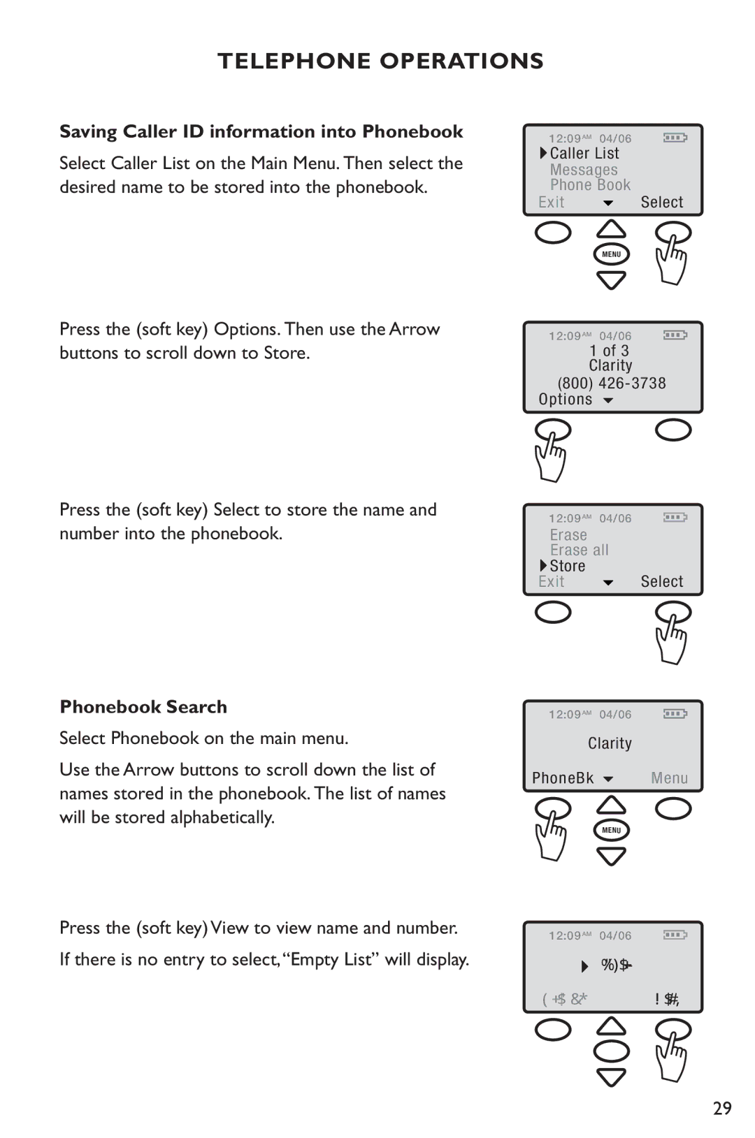 Clarity C4230 manual Saving Caller ID information into Phonebook, Phonebook Search 