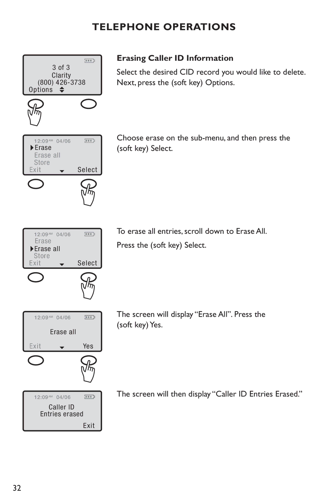 Clarity C4230 manual Erasing Caller ID Information 