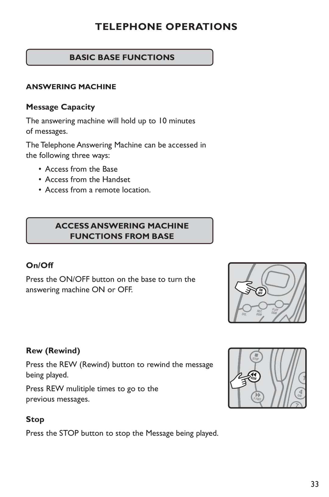 Clarity C4230 manual Basic Base Functions, Access Answering Machine Functions from Base 