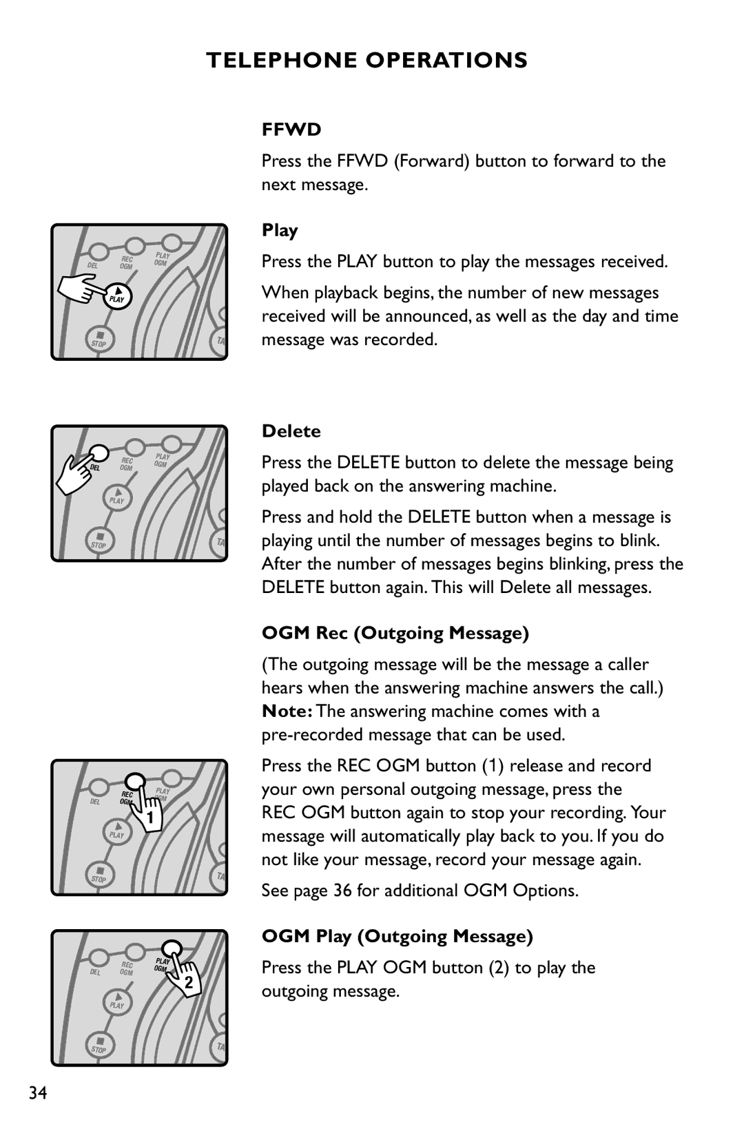 Clarity C4230 manual Ffwd, Delete, OGM Rec Outgoing Message, OGM Play Outgoing Message 