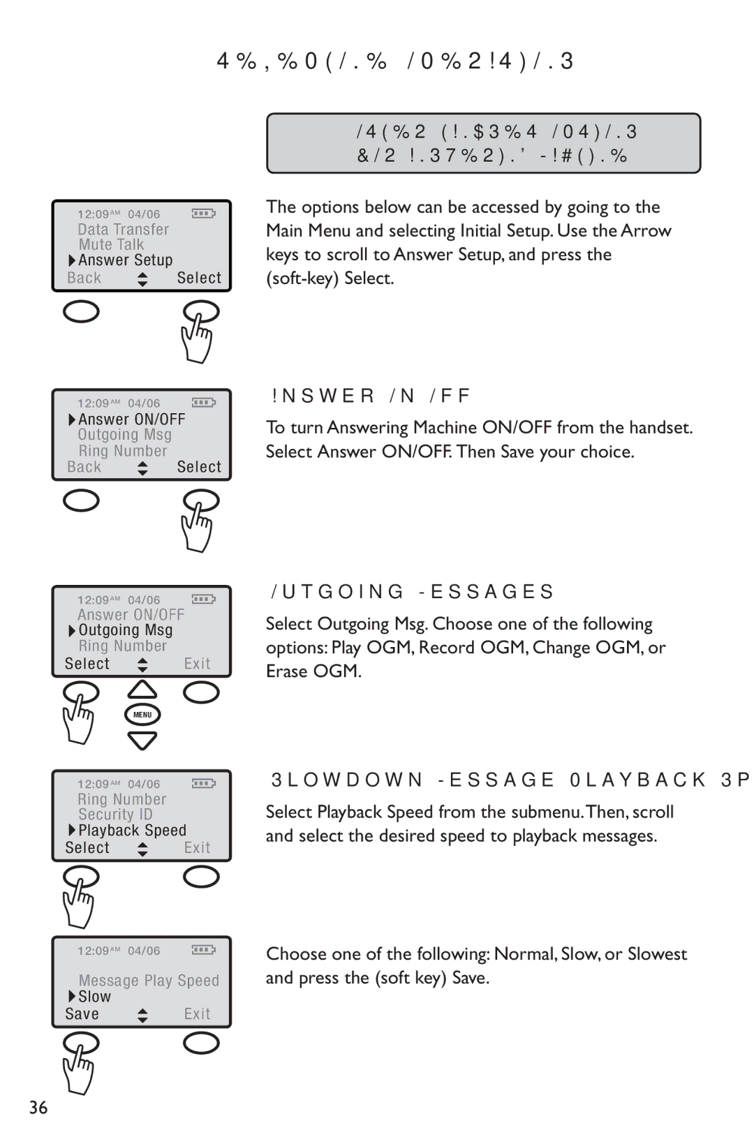 Clarity C4230 manual Other Handset Options For Answering Machine, Answer On/Off, Outgoing Messages 