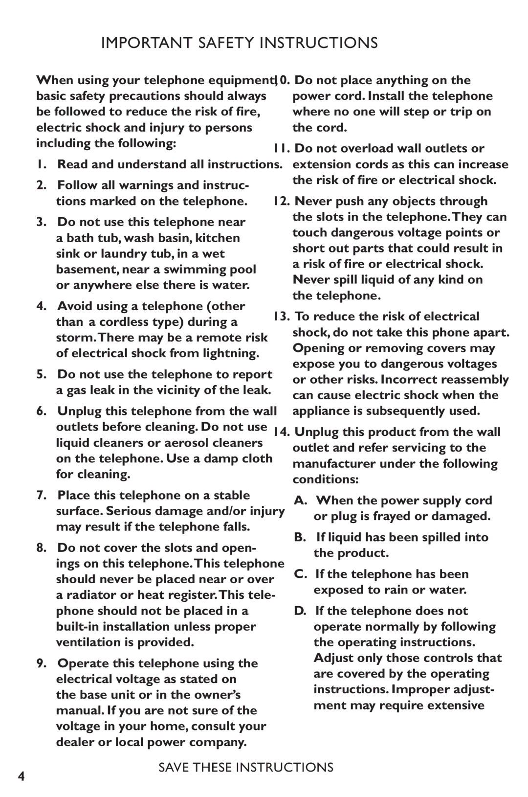 Clarity C4230 manual Important Safety Instructions, Read and understand all instructions 