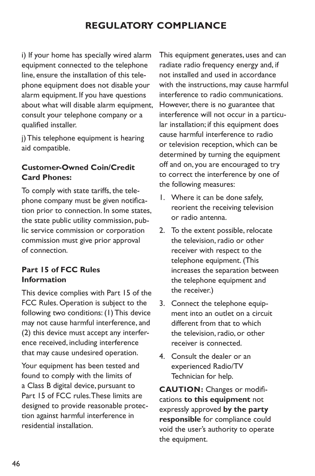 Clarity C4230 manual This telephone equipment is hearing aid compatible, Customer-Owned Coin/Credit Card Phones 