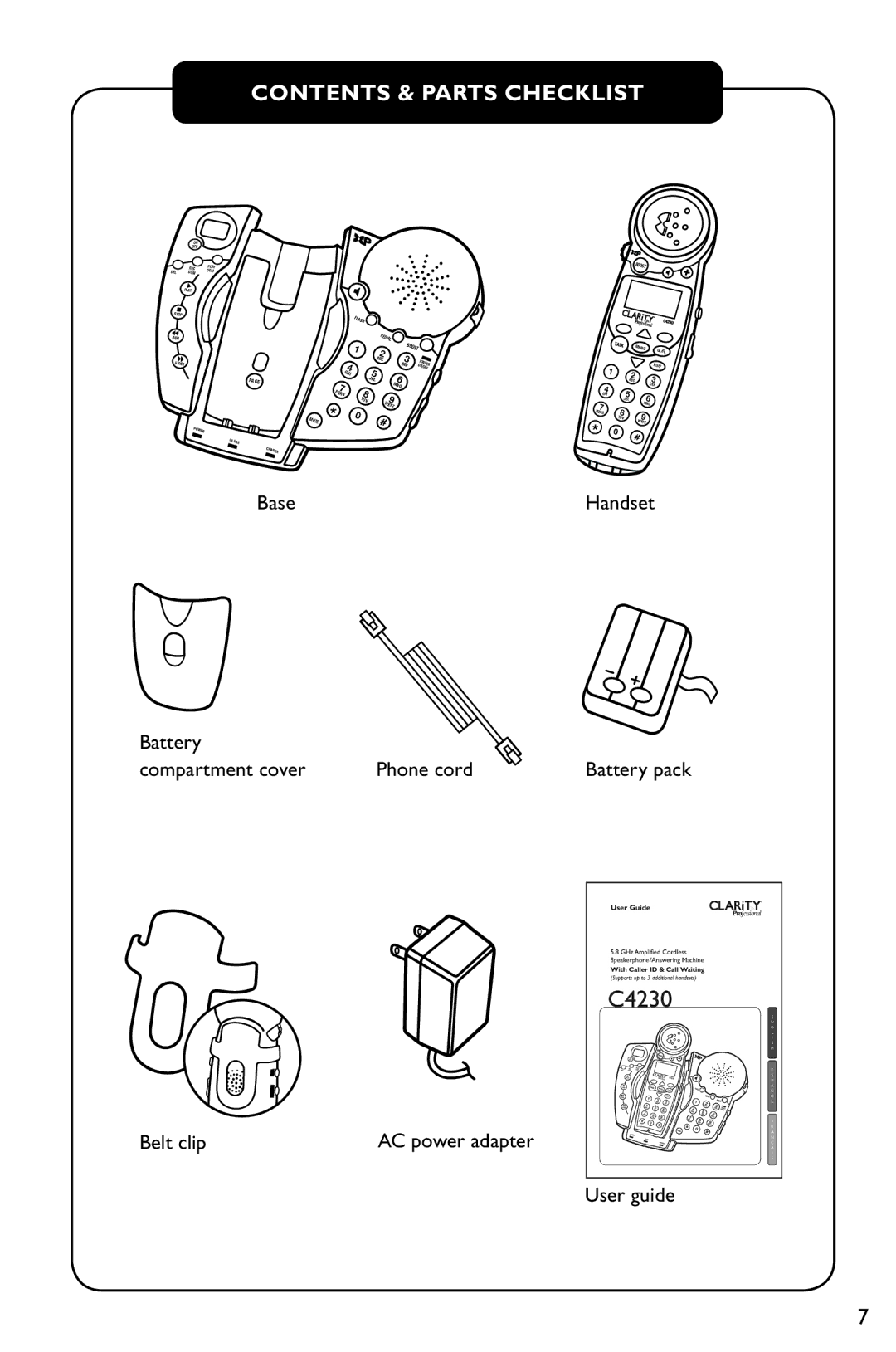 Clarity C4230 manual Contents & Parts Checklist 